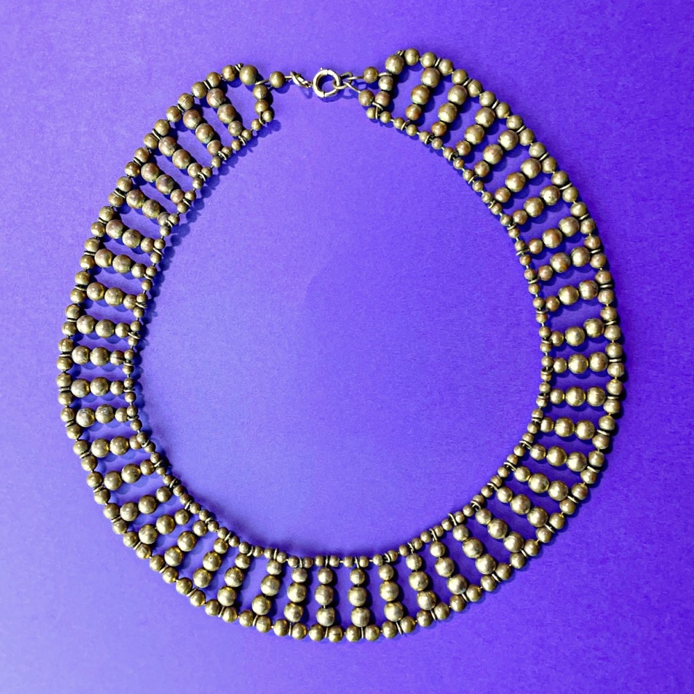 Vintage Gold Tone brass beaded Collar necklace 1970s
